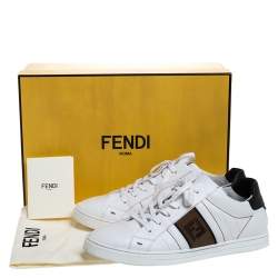 Pre Owned Fendi White Leather And FF Logo Lace Up Low Top Sneaker Size 40