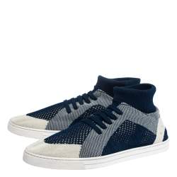 Pre Owned Fendi Blue/Off White Knitted Fabric Sock Sneakers Size 44