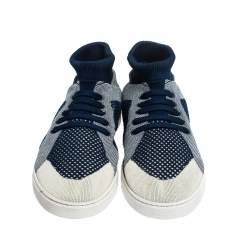 Pre Owned Fendi Blue/Off White Knitted Fabric Sock Sneakers Size 44