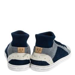 Pre Owned Fendi Blue/Off White Knitted Fabric Sock Sneakers Size 44
