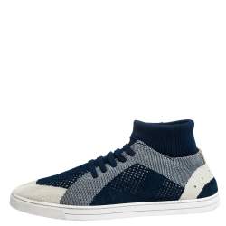 Pre Owned Fendi Blue/Off White Knitted Fabric Sock Sneakers Size 44