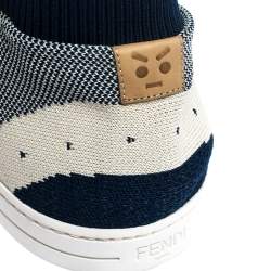 Pre Owned Fendi Blue/Off White Knitted Fabric Sock Sneakers Size 44
