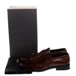 Pre Owned Fendi Brown Leather Buckle Detail Moccasins Size 43