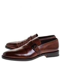 Pre Owned Fendi Brown Leather Buckle Detail Moccasins Size 43