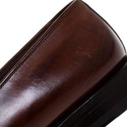 Pre Owned Fendi Brown Leather Buckle Detail Moccasins Size 43