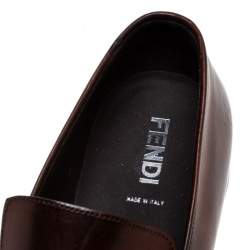 Pre Owned Fendi Brown Leather Buckle Detail Moccasins Size 43
