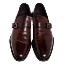 Pre Owned Fendi Brown Leather Buckle Detail Moccasins Size 43