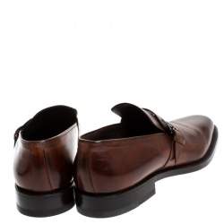 Pre Owned Fendi Brown Leather Buckle Detail Moccasins Size 43