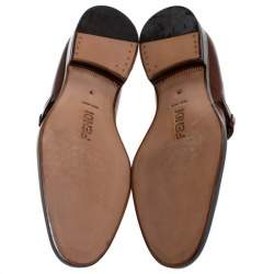 Pre Owned Fendi Brown Leather Buckle Detail Moccasins Size 43