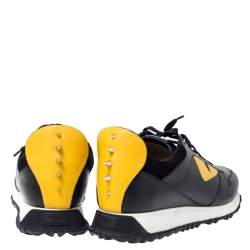 Fendi Black Leather Bag Bugs Spiked Low Top Sneakers Size 43