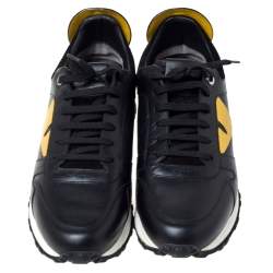 Fendi Black Leather Bag Bugs Spiked Low Top Sneakers Size 43