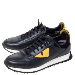 Fendi Black Leather Bag Bugs Spiked Low Top Sneakers Size 43