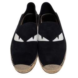 Fendi Navy Blue Suede Monster Eyes Slip On Espadrilles Size 41