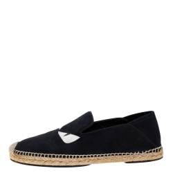 Fendi Navy Blue Suede Monster Eyes Slip On Espadrilles Size 41