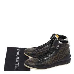 Fendi Black/Brown Zucca Coated Canvas And Leather Wimbledon High Top Sneakers Size 41