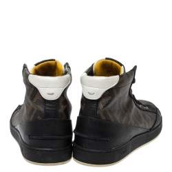 Fendi Black/Brown Zucca Coated Canvas And Leather Wimbledon High Top Sneakers Size 41
