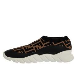 Fendi Black/Brown Zucca Print Knit Slip On Sneakers Size 43