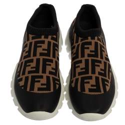 Fendi Black/Brown Zucca Print Knit Slip On Sneakers Size 43