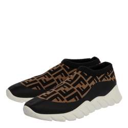 Fendi Black/Brown Zucca Print Knit Slip On Sneakers Size 43