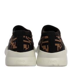 Fendi Black/Brown Zucca Print Knit Slip On Sneakers Size 43