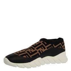 Fendi Black/Brown Zucca Print Knit Slip On Sneakers Size 43