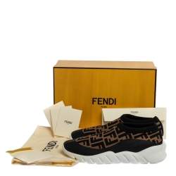 Fendi Black/Brown Zucca Print Knit Slip On Sneakers Size 43