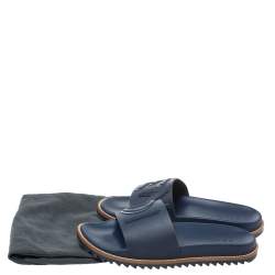 Fendi Blue Rubber Embossed Fendi Logo Slide Sandals Size 42
