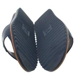 Fendi Blue Rubber Embossed Fendi Logo Slide Sandals Size 42