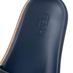 Fendi Blue Rubber Embossed Fendi Logo Slide Sandals Size 42