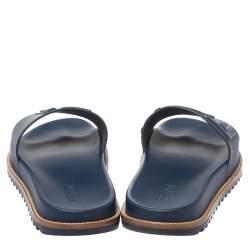 Fendi Blue Rubber Embossed Fendi Logo Slide Sandals Size 42