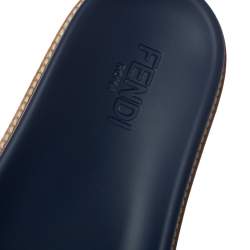 Pre Owned Fendi Blue Rubber Embossed Fendi Logo Slide Sandals Size 44