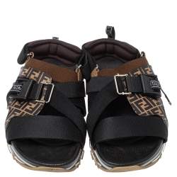 Pre Owned Fendi Multicolor Leather and Polyester FF Strappy Sandals Size 42
