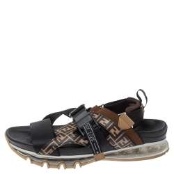 Pre Owned Fendi Multicolor Leather and Polyester FF Strappy Sandals Size 42