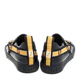 Fendi Black Leather Logo Elastic Strap Slip On Sneakers Size 42
