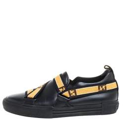 Fendi Black Leather Logo Elastic Strap Slip On Sneakers Size 42
