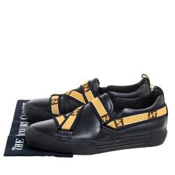Fendi Black Leather Logo Elastic Strap Slip On Sneakers Size 42