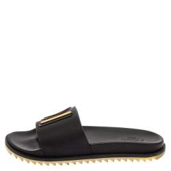  Fendi Black Rubber Logo Print Slide Sandals Size 44