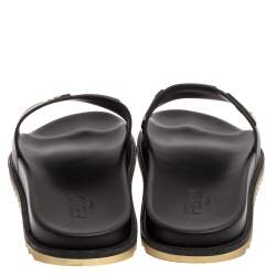 Fendi Black Rubber Logo Print Slide Sandals Size 44