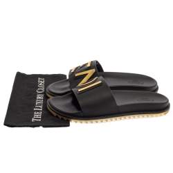  Fendi Black Rubber Logo Print Slide Sandals Size 44