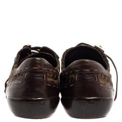 مملوكة مسبقًا Fendi Zucca Canvas And Leather Trim Lace Up Sneakers Size 39.5