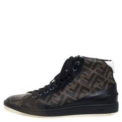 Fendi Brown/Black Zucca Coated Canvas And Leather Wimbledon High Top Sneakers Size 43