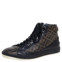 Fendi Brown/Black Zucca Coated Canvas And Leather Wimbledon High Top Sneakers Size 43