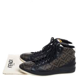 Fendi Brown/Black Zucca Coated Canvas And Leather Wimbledon High Top Sneakers Size 43