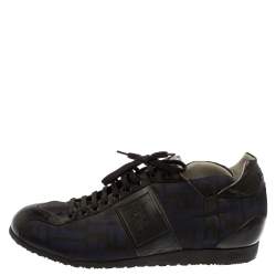 Fendi Blue/Black Zucca Canvas And Leather Low Top Sneakers Size 42.5