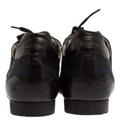 Fendi Blue/Black Zucca Canvas And Leather Low Top Sneakers Size 42.5