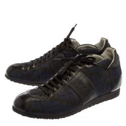 Fendi Blue/Black Zucca Canvas And Leather Low Top Sneakers Size 42.5