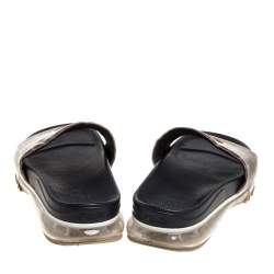 Pre Owned Fendi Brown/Beige Coated Canvas FF Logo Bubble Sole Slides Size 42