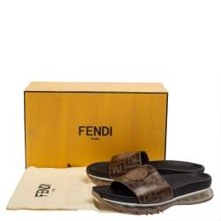 Fendi Brown Zucca Coated Canvas Embellished Flat Slide Sandals Size 43
