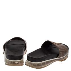 Fendi Brown Zucca Coated Canvas Embellished Flat Slide Sandals Size 43