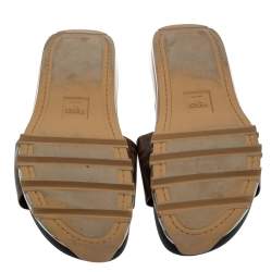 Fendi Brown Zucca Coated Canvas Embellished Flat Slide Sandals Size 43
